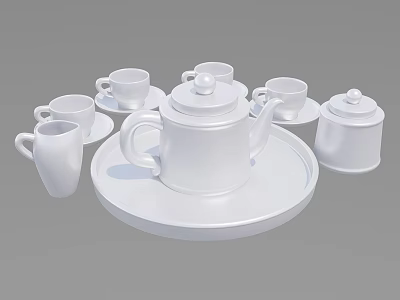 White Tea Set with Teapot Cups Saucers Tray and Sugar Bowl 3d model
