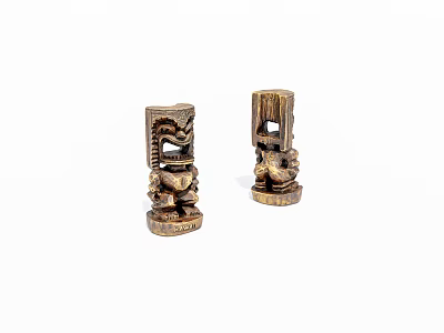 Two Traditional Handcrafted Wooden Totem Figures With Intricate Carved Patterns 3d model