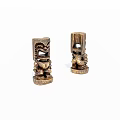 Two Traditional Handcrafted Wooden Totem Figures With Intricate Carved Patterns