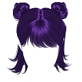 Purple Head Hair With Double Bun Style Fringe And Long Side Strands