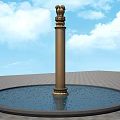 Golden Column Topped With Eagle Statues In Circular Pool Center Under Blue Sky White Clouds 3d model