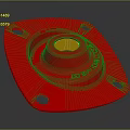 Red Square Hardware Tool with Central Silver Hole and Four Corner Holes