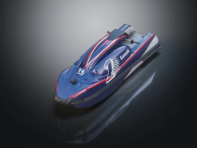 Stylish Modern Blue Racing Yacht With Red And White Stripes 3d model