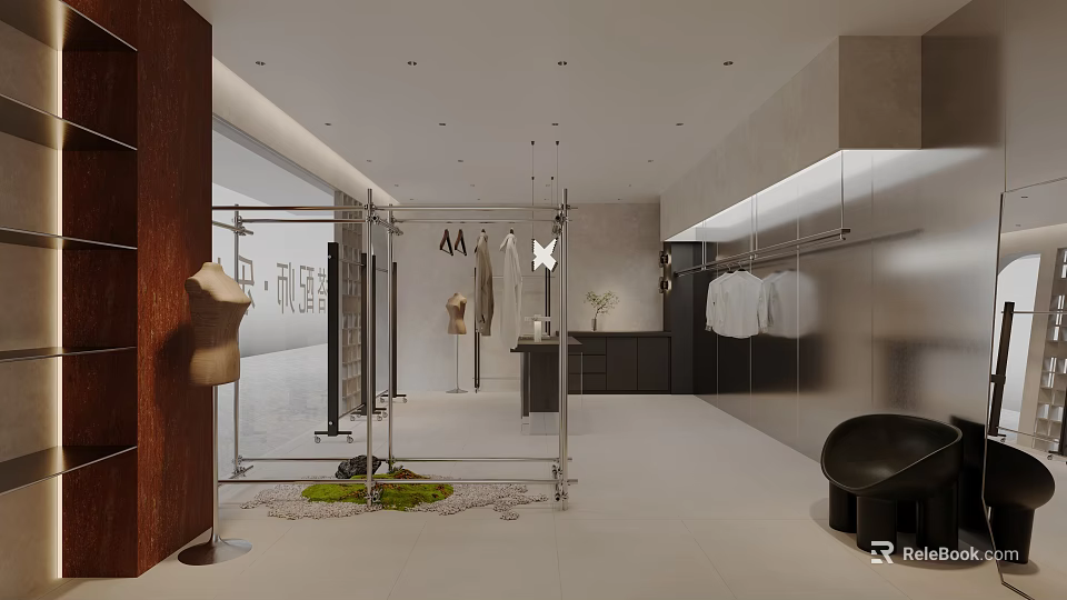 Modern Clothing Store Interior With Clothing Racks Mannequins Stylish Lighting And Display Decor 3d model 