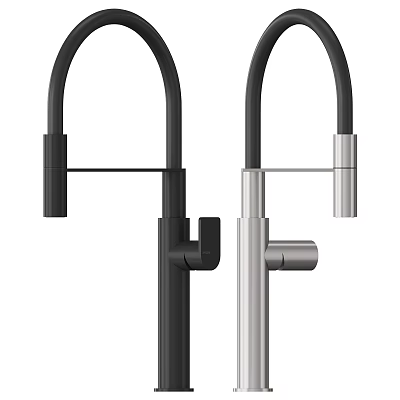 Two Modern Sleek Kitchen Faucets In Black And Silver With Tall Arch Design 3d model