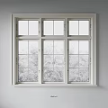 White Framed Modern Windows With Multiple Panes And Tree Patterns On Glass 3d model