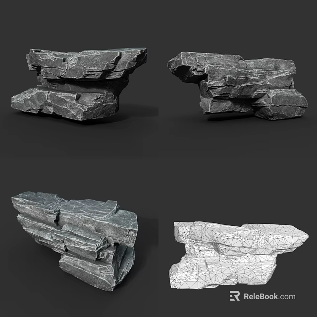 Natural Stone and Wood Decorative Pieces with Various Shapes and Rustic Design Elements 3d model 