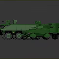 Four Green Military Tank Models Arranged in a Row on Dark Background Surface