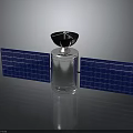Orbital Space Satellite With Blue Solar Panels Cylindrical Body And Antenna