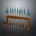 Traditional Weapons Display With Multiple Spears And Axes On Wooden Rack