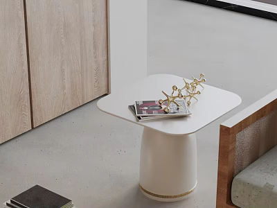 White Side Table With Golden Base And Decorative Branch In Modern Living Room 3d model