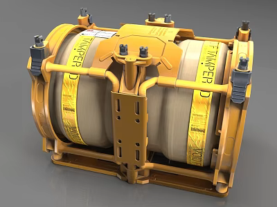 Yellow Industrial Equipment Featuring Cylindrical Components Metal Frame And Warning Labels 3d model