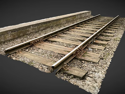 Stone and Wood Railway Track with Wooden Sleepers and Stone Base 3d model