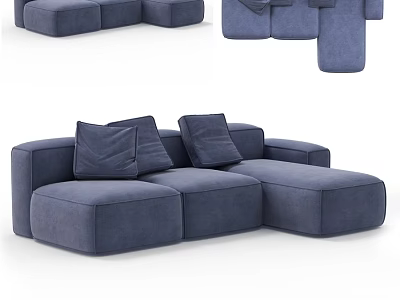 Modern Blue Two Seater Sofa With Modular Design And Comfortable Cushions 3d model