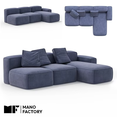 Modern Blue Two Seater Sofa With Modular Design And Comfortable Cushions 3d model