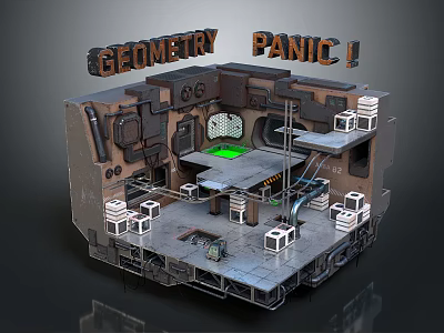 Geometry Panic Themed 3D Game Scene With Industrial Platforms And Machinery 3d model