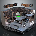 Geometry Panic Themed 3D Game Scene With Industrial Platforms And Machinery
