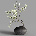 Elegant Decorative Ornament Set With Black Vases And White Flower Branches