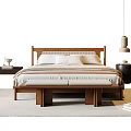 Modern Wooden Double Bed Interior With Bed Bench Nightstand And Pendant Light 3d model