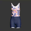 Colorful Floral Print White Tank Top With Blue Shorts Outfit