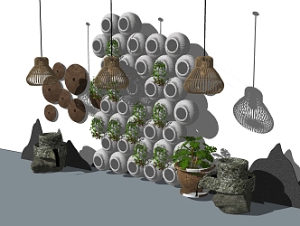 New Chinese Style Landscape Wall Zen Landscape Wall 3d model