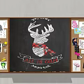 Decorative Wall Pendants On Chalkboard With Deer Head Plaid Scarf And Corkboard Notes