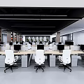 Modern Public Office Workspace With Open Workstations White Chairs And Computer Monitors 3d model