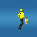Man In Yellow Uniform And Cap Running While Carrying A Box
