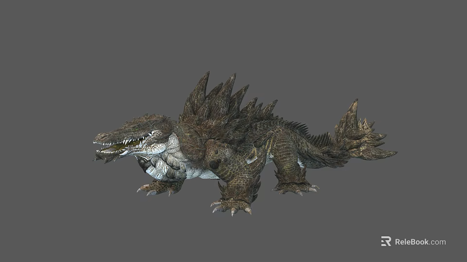 Mythical Reptile With Spiked Back Rough Scaly Skin Sharp Teeth And Long Tail 3d model 