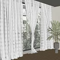 White Sheer Curtains For Bright Modern Room With Window And Indoor Plant