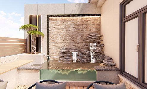 roof garden terrace garden balcony canopy sun room rockery pool leisure platform 3d model