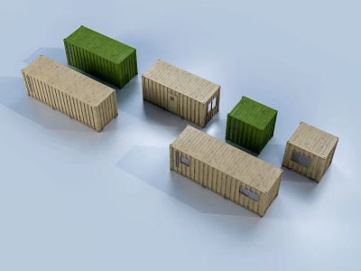 Modular Container Building Structure With Green And Light Wood Colored Units And Windows 3d model