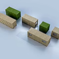 Modular Container Building Structure With Green And Light Wood Colored Units And Windows 3d model