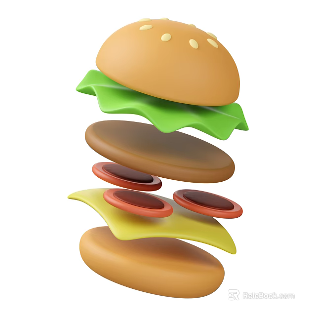 Delicious Layered Burger With Fresh Lettuce Patty Tomato Slices And Cheese 3d model 