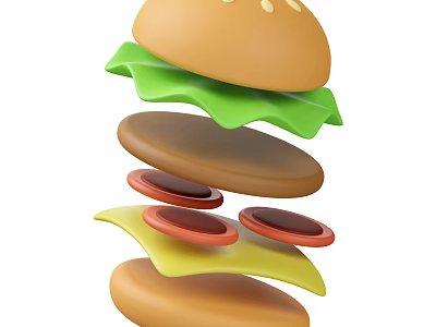 Delicious Layered Burger With Fresh Lettuce Patty Tomato Slices And Cheese 3d model