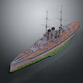 Old Battleship 3D Model With Multiple Masts Smokestacks Gray And Orange Brown Hull 3d model