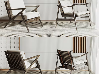 Minimalist Leisure Chairs With Wooden Frame Light Colored Cushions And Armrests 3d model
