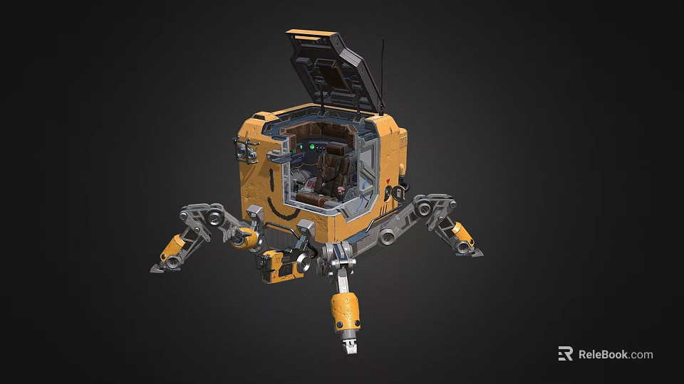 Yellow Multi Legged Mechanical Robot Character for Sci Fi Space Exploration Game 3d model