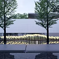 Modern Garden Landscape Entrance With Sliding Metal Screens Lighting And Water Surface