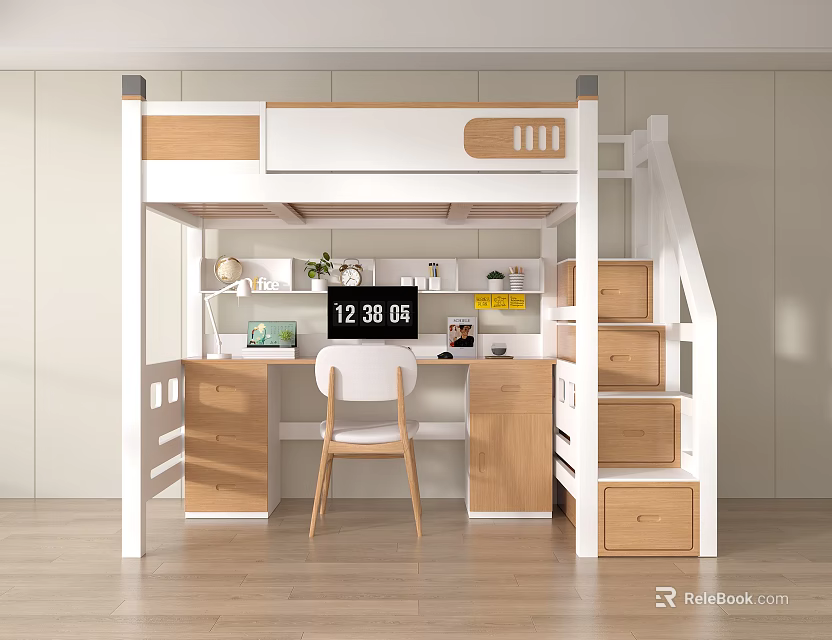 Functional Bunk Bed Design With Study Desk Staircase And Storage Drawers 3d model 