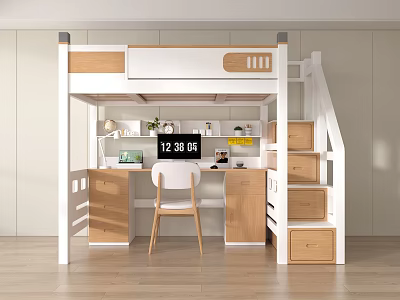 Functional Bunk Bed Design With Study Desk Staircase And Storage Drawers 3d model