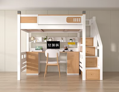 Functional Bunk Bed Design With Study Desk Staircase And Storage Drawers 3d model