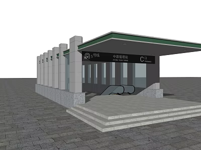 Modern Subway Station Entrance With Escalator Stone Steps And Glass Windows 3d model