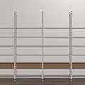 Modern Metal Frame Storage Shelves With Wooden Drawers Multiple Layers And White Wall Background