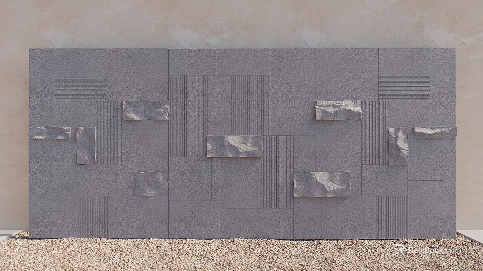 Console Cabinet And Side Cabinet By Gray Stone Slab Texture Wall With Light Gravel Floor 3d model 