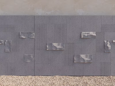 Console Cabinet And Side Cabinet By Gray Stone Slab Texture Wall With Light Gravel Floor 3d model
