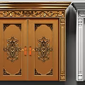 Golden And White Double Doors With Intricate Carved Designs And Decorative Frames