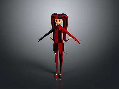 3D Character Design With Twin Pigtails Red Black Bodysuit And Long Limbs 3d model