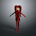 3D Character Design With Twin Pigtails Red Black Bodysuit And Long Limbs
