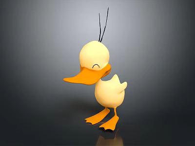 Cute Yellow Cartoon Duck Character with Orange Beak and Feet 3D Rendering 3d model